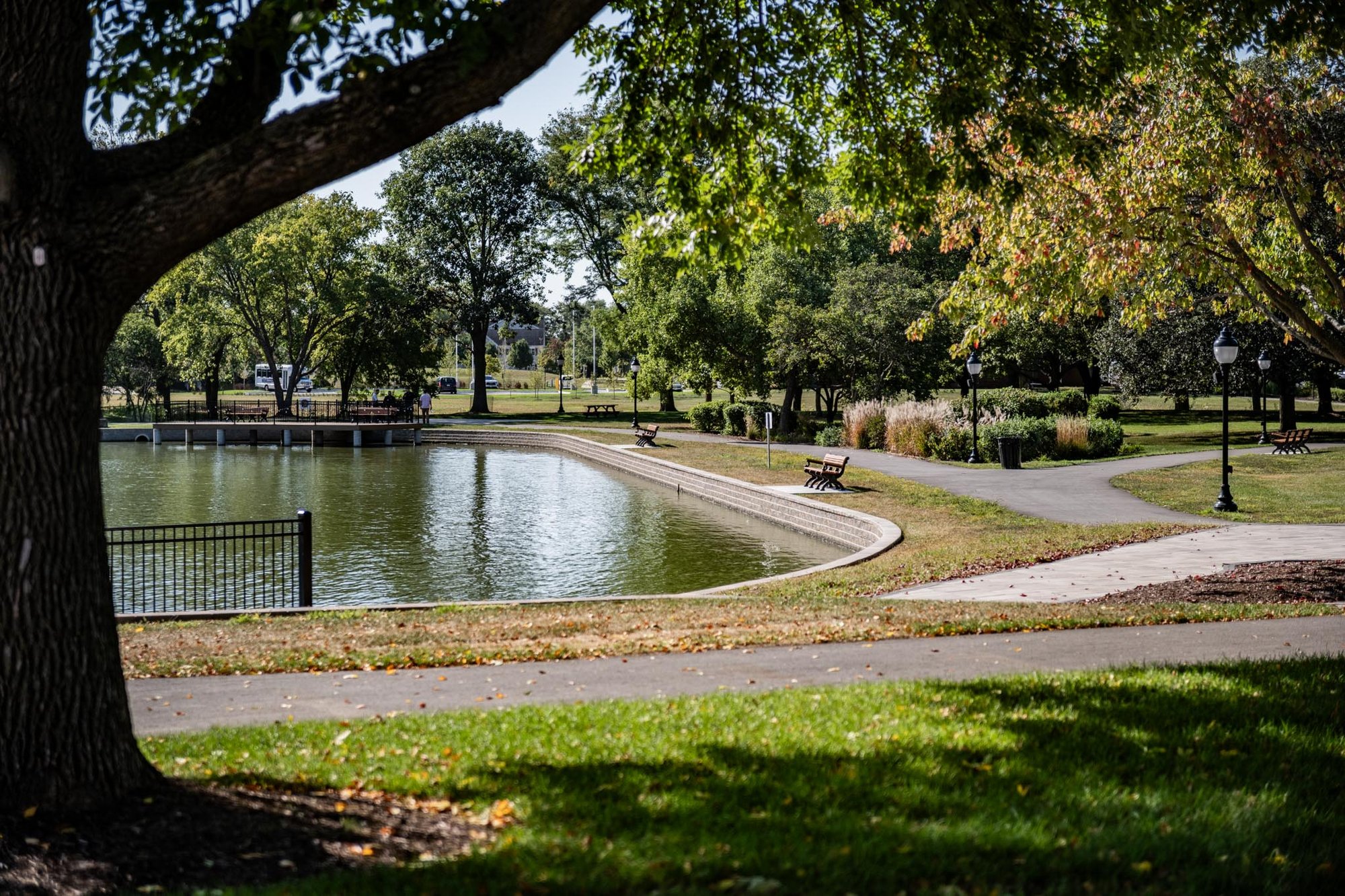 Institutional property maintenance, park setting, water feature and retaining wall